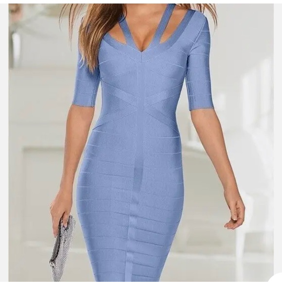 Venus Light Blue Bandage Slimming Strap Detail Dress Size Small - bodycon - Picture 1 of 5